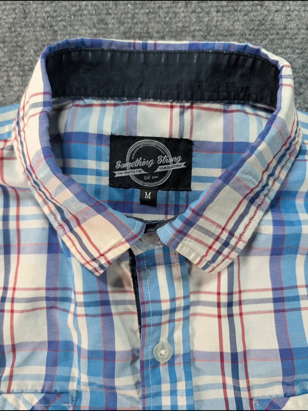 Something Strong Men's Medium Blue and White Plaid Button-Down Shirt